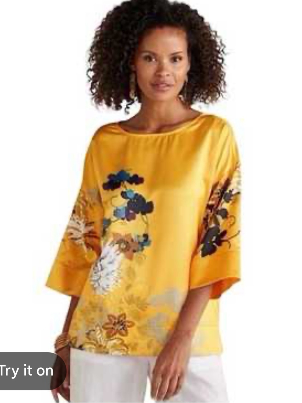 Soft Surroundings Golden Floral Satin Boatneck Tunic